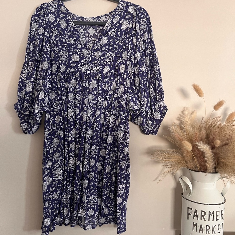 Floral Blue and White Dress